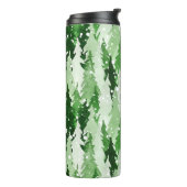 Naadloos waterverf-patroon met groene pijnbomen  thermosbeker (Gedraaid links)