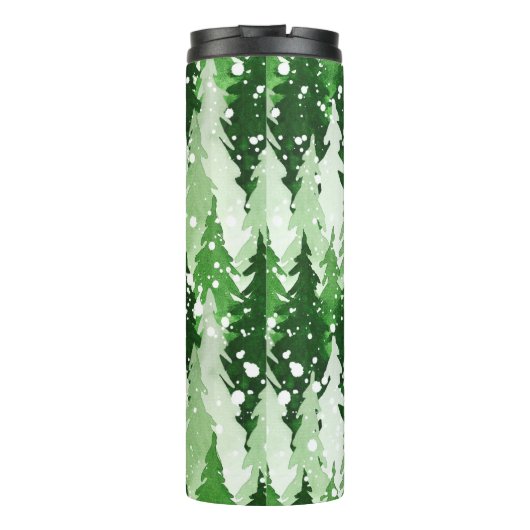 Naadloos waterverf-patroon met groene pijnbomen  thermosbeker (Achterkant)