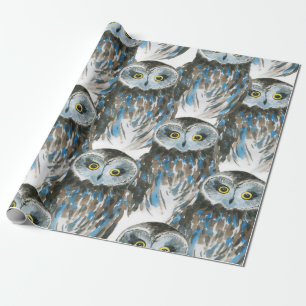 Naadloos waterverf patroon met grote uil cadeaupapier