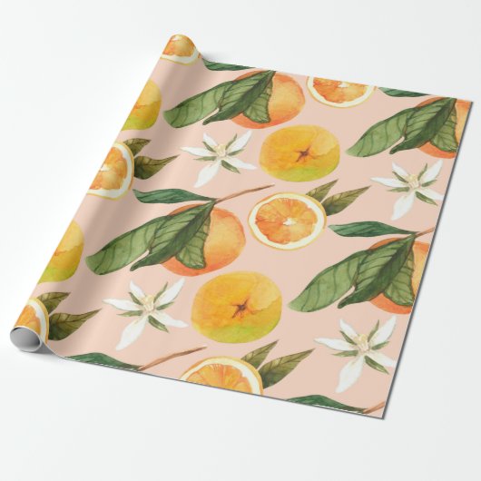 Naadloos waterverf patroon met tangerines cadeaupapier (Uitgerold)
