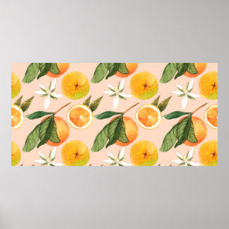 Naadloos waterverf patroon met tangerines poster