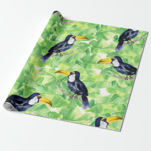 Naadloos waterverf patroon met toucan op groen l cadeaupapier