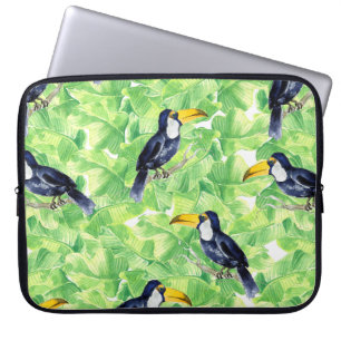 Naadloos waterverf patroon met toucan op groen l laptop sleeve