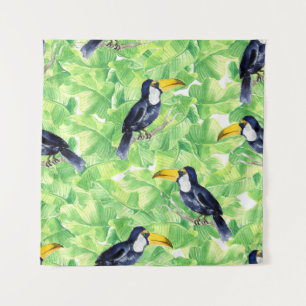Naadloos waterverf patroon met toucan op groen l wandkleed