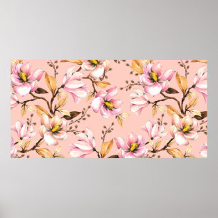 Naadloos waterverf patroon met vertakkingen van ma poster