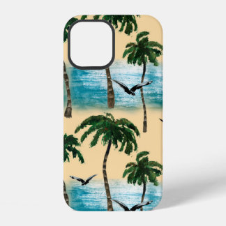 Naadloos waterverf strand textuur. Palmen, meeuw, iPhone 12 Hoesje