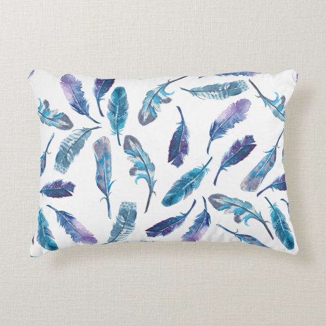 Naadloos waterverf vederpatroon accent kussen (Voorkant)