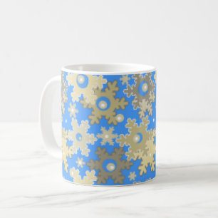Naadloos winter lichtblauw beige patroon sneeuwvlo koffiemok