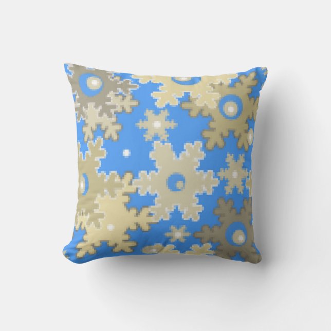Naadloos winterlicht blauw-beige patroon sneeuwvlo kussen (Voorkant)