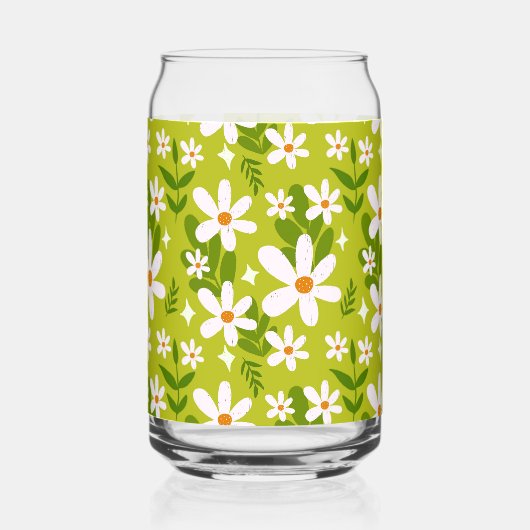 Naadloos wit daisy patroon blikvorm glas (Voorkant)