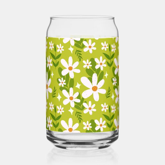 Naadloos wit daisy patroon blikvorm glas (Achterkant)