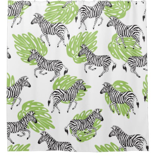 Naadloos wit patroon met zebras. illustratie douchegordijn (Voorkant)