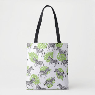 Naadloos wit patroon met zebras. illustratie tote bag