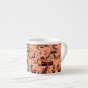Naadloos woestijnzand landschap huizen zwart oranj espresso kop