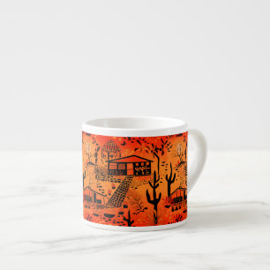 Naadloos woestijnzand landschap huizen zwart oranj espresso kop