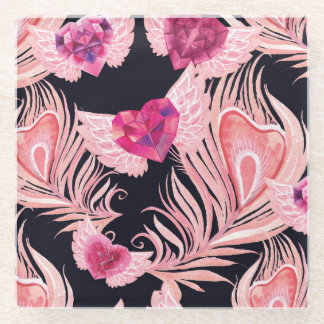 Naadloos zachte waterverf Valentijnsdag patroon Glazen Onderzetter