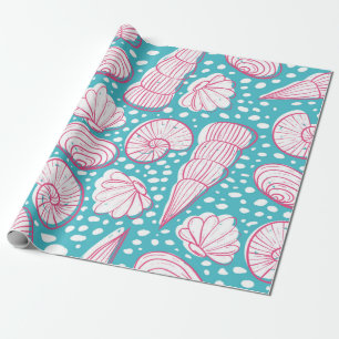 Naadloos zee met verschillende schelpen. Vintag Cadeaupapier