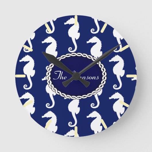 Naadloos zeepaardpatroon ronde klok (Voorkant)