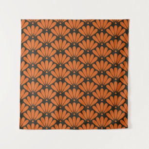 Naadloos zwart en bronzen oranje oriëntaals bloemm wandkleed
