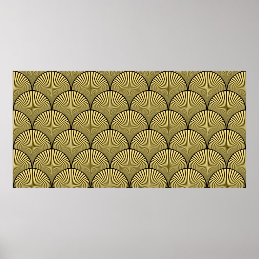 Naadloos zwart en goud Japans art deco bloemmotief Poster (Voorkant)