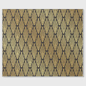 Naadloos zwart en gouden Art Deco-palmbladpatroon Cadeaupapier (Vlak)