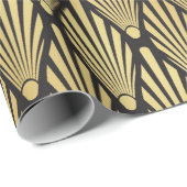 Naadloos zwart en gouden Art Deco-palmbladpatroon Cadeaupapier (Rol Hoek)