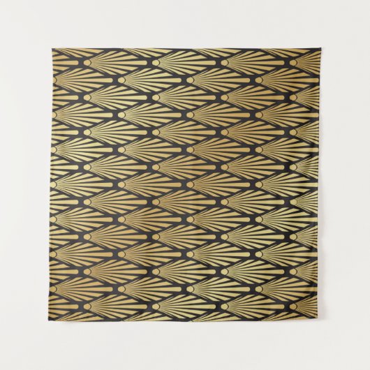 Naadloos zwart en gouden Art Deco palmbladpatroon Wandkleed (Voorkant (horizontaal))