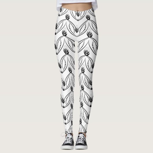 Naadloos zwart-witpatroon leggings (Voorkant)