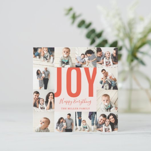 Naadloze 12 foto Joy Happy All Red Blush Feestdagenkaart (Staand voorkant)