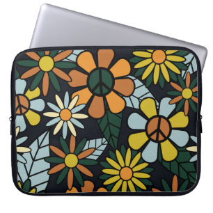 Naadloze 70-retro hippie bloemen patroon - Vinta Laptop Sleeve