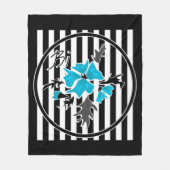 Naadloze abstracte blauwe bloemen wit zwart fleece deken (Voorkant)