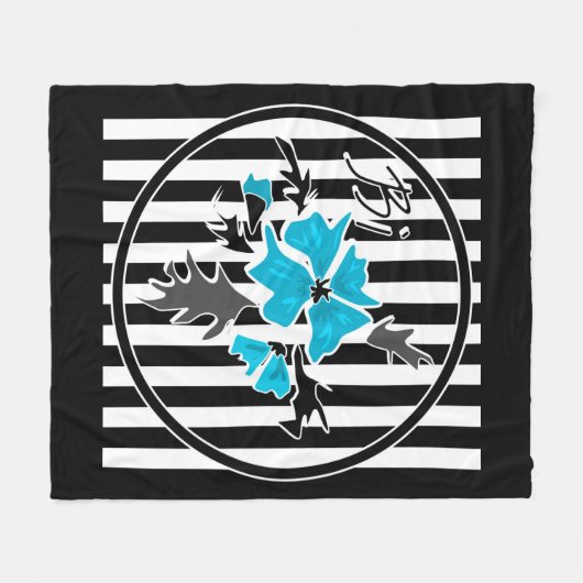 Naadloze abstracte blauwe bloemen wit zwart fleece deken (Voorkant (Horizontaal))