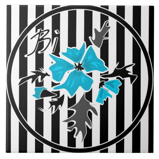 Naadloze abstracte blauwe bloemen wit zwart tegeltje (Voorkant)