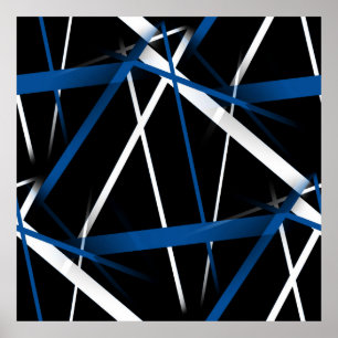 Naadloze Abstracte blauwe en witte lijnen op zwart Poster