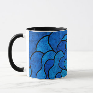 Naadloze abstracte bloem bloemen zwart blauwe kleu mok