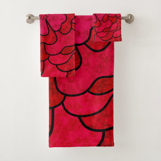 Naadloze abstracte bloemen Witte rode kleur Bad Handdoek (Insitu)