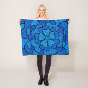 Naadloze abstracte bloemen zwarte blauwe kleur fleece deken