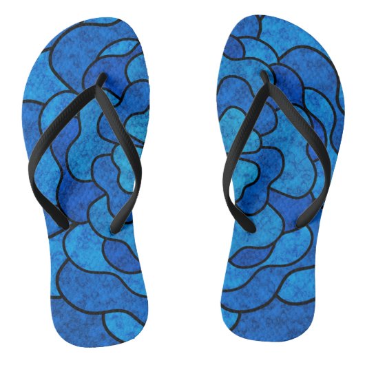 Naadloze abstracte bloemen zwarte marinekleur teenslippers (Voetbed)