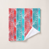 Naadloze abstracte bomen vertakken de blauwe rode  bad handdoek (Wasdoekje)