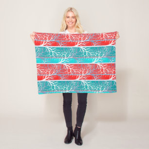 Naadloze abstracte bomen vertakken de blauwe rode  fleece deken