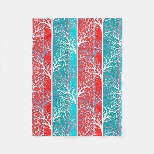 Naadloze abstracte bomen vertakken de blauwe rode  fleece deken (Voorkant)