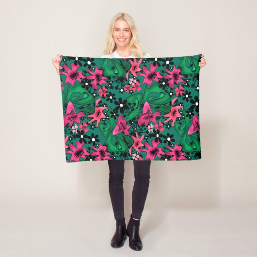 Naadloze abstracte cartoon schattige bloemen bloem fleece deken (In situ)