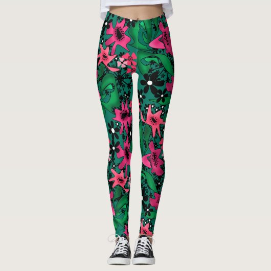 Naadloze abstracte cartoon schattige bloemen bloem leggings (Voorkant)