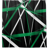 Naadloze Abstracte groene en witte lijnen op zwart Douchegordijn (Voorkant)