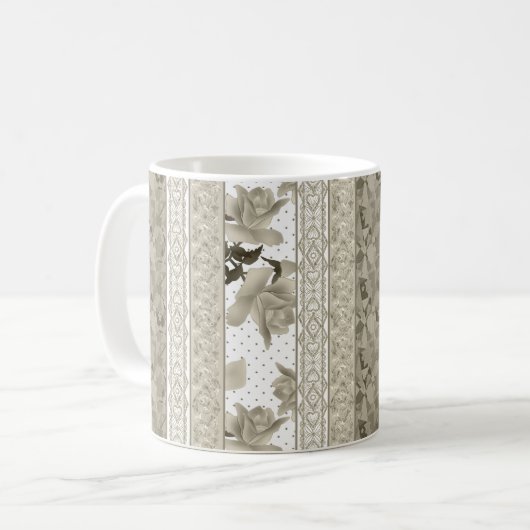 Naadloze abstracte kant retro  beige rozen f koffiemok (Voorkant links)