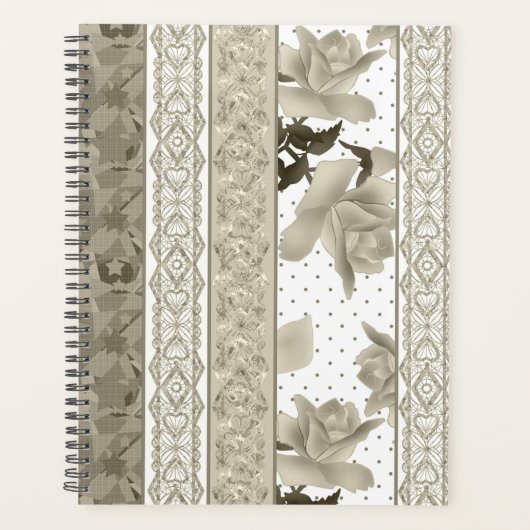 Naadloze abstracte kant retro  beige rozen f planner (Voorkant)