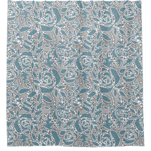 Naadloze abstracte kant romantische retro blauw douchegordijn (Voorkant)