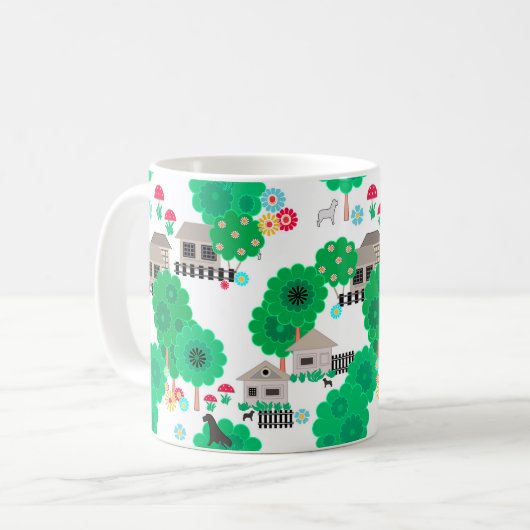 Naadloze abstracte kinder cartoons houden honden koffiemok (Voorkant links)