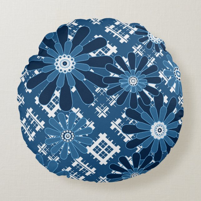 Naadloze abstracte moderne gevarieerde florale bl rond kussen (Voorkant)