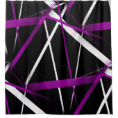 Naadloze Abstracte Paarse en witte lijnen op zwart Douchegordijn (Voorkant)